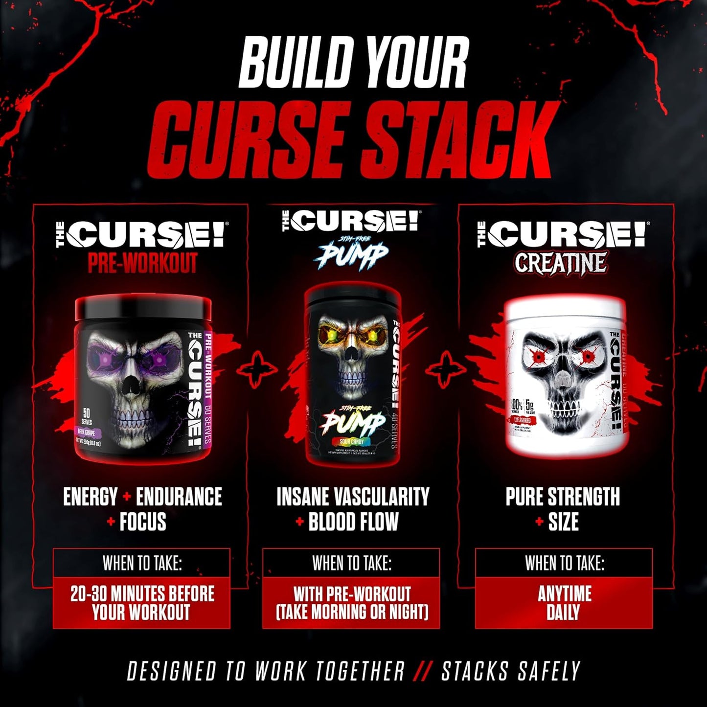 the Curse! Dark Grape Pre Workout Powder with Creatine – Extreme Energy Preworkout for Men & Women – 50 Servings – L Citrulline, Beta Alanine & Caffeine for Pump, Strength & Focus