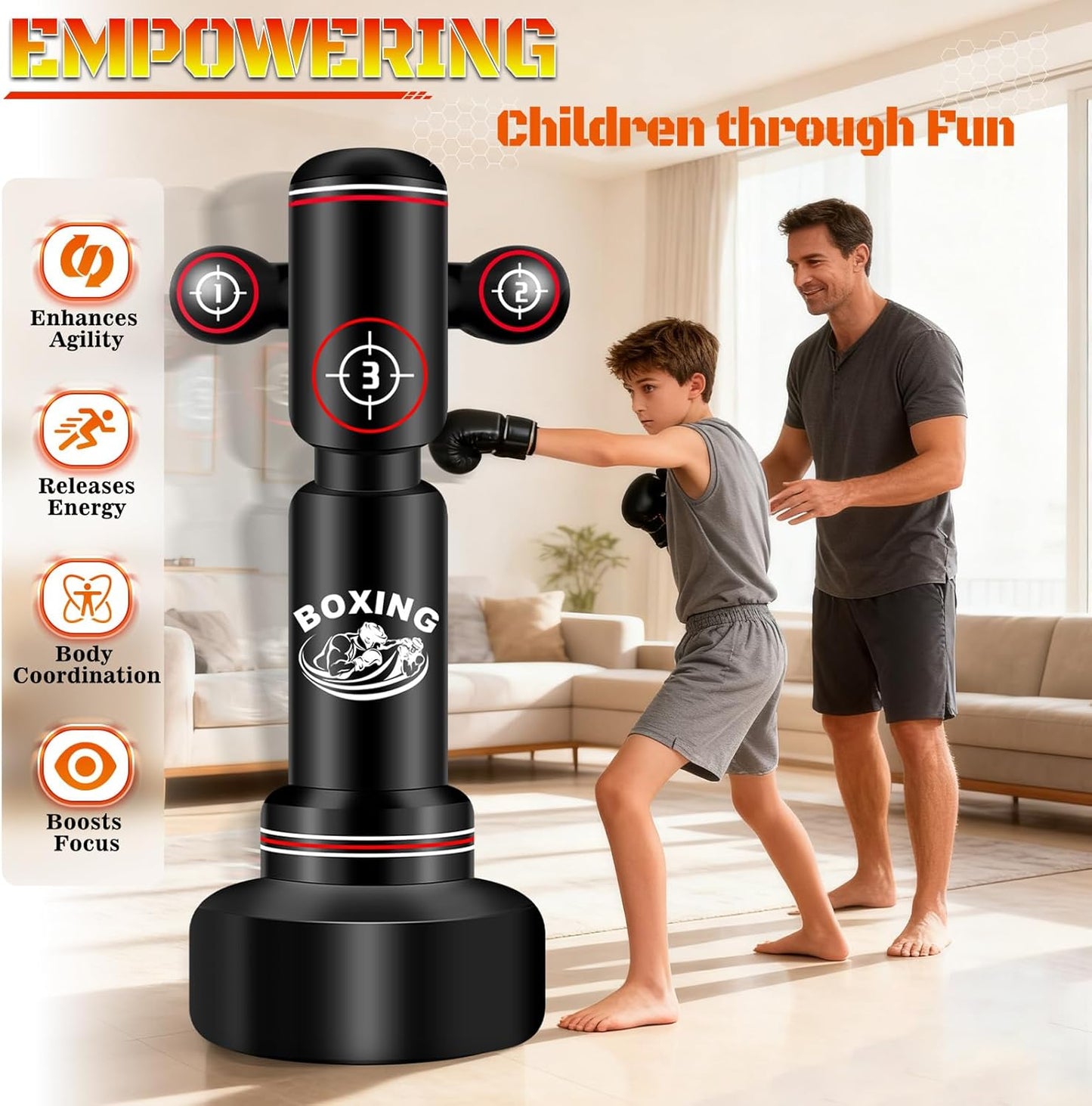 Heavy Boxing Bag with Stand for Adult Teens, 70'' Freestanding Punching Bag with Boxing Gloves, Men Women Standing Kickboxing Bag, Kickboxing Bags for Beginners Training MMA Muay Thai Fitness Home Gym