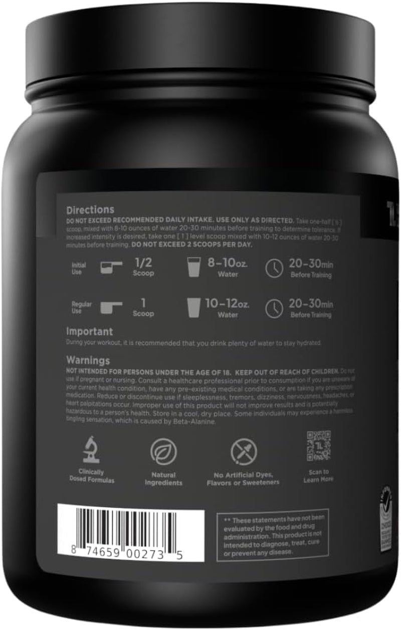 Bulk Black Pre Workout - Clinically Dosed, Sugar Free Preworkout for Men and Women with Beta Alanine Powder, Citrulline Malate, & Caffeine - 30 Servings, Cherry Kiwi