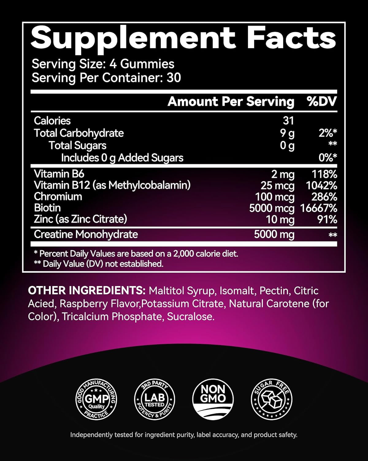 Creatine Monohydrate Gummies for Men & Women 5000 Mg, 3Rd Party Tested, Creatine Chews for Muscle Growth, Strength & Energy Support, Sugar Free, Vegan, 120 Count