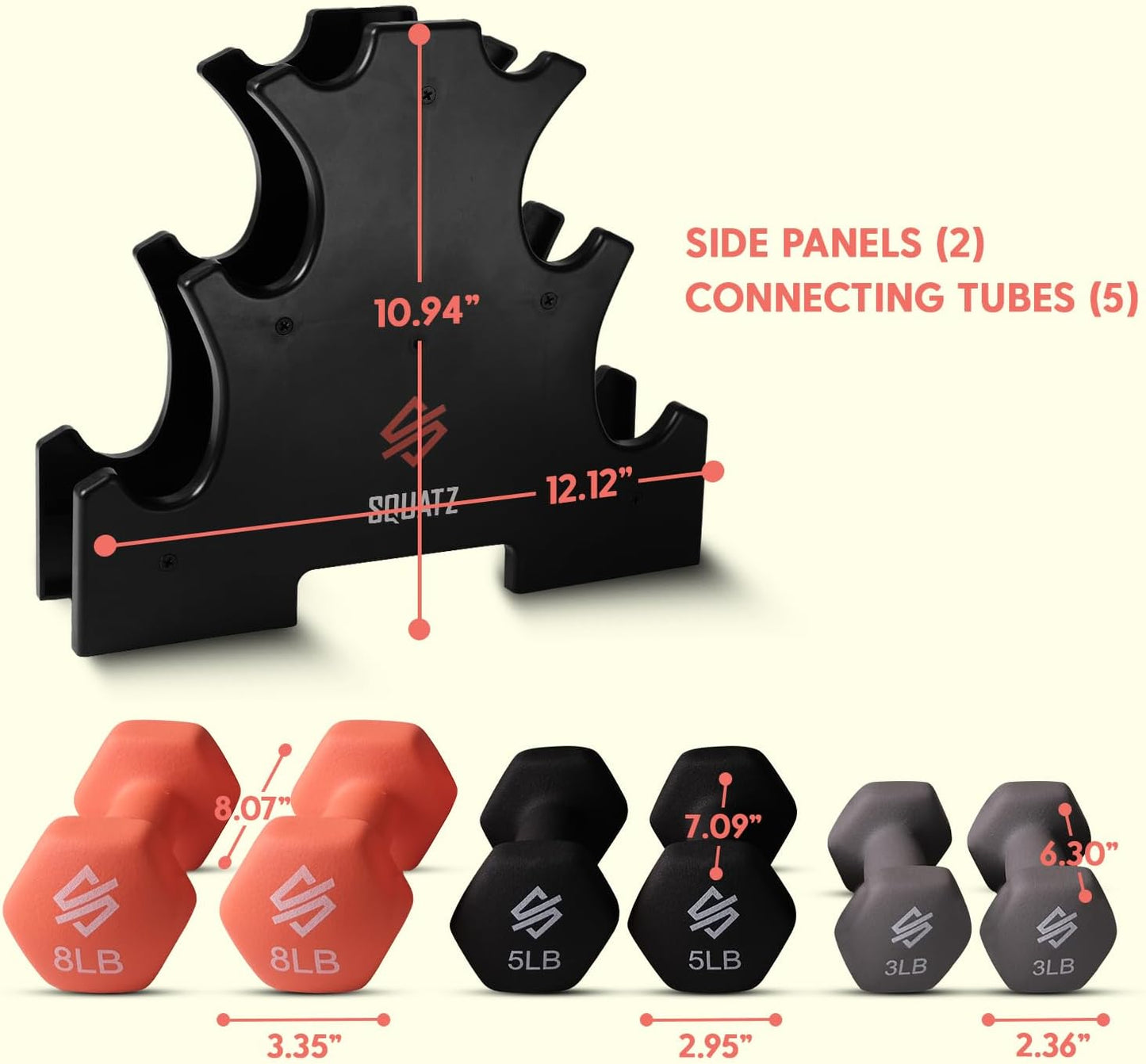 Dumbbell Weights Set with Stand, 32Lbs Neoprene Coated Weights in Color Gray, Black, and Orange, Hex Shape anti Slip and Roll Dumbbells for Exercise, Training, Fitness, Yoga