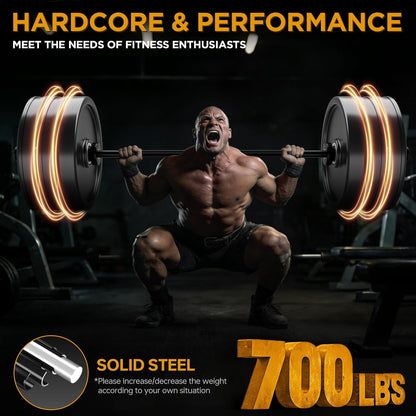 Olympic Barbell Bar, 57"/47" Barbell Bar with 2 Spring Collars, Strength Training Bars, Bench Press Bar for Weight Lifting, Squat, Hip Thrusts, Biceps, 700Lb/500Lb Weight Capacity, E-Coat Finish for 2 Inch Weight Plates (Black)