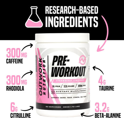 Preworkout for Men & Women - Nootropic Pre Workout without Creatine, Pre-Workout Powder with Taurine Rhodiola Citrulline Malate Beta Alanine Caffeine (Strawberry Lemonade)