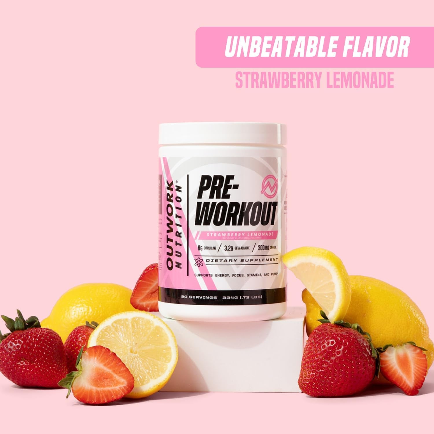 Preworkout for Men & Women - Nootropic Pre Workout without Creatine, Pre-Workout Powder with Taurine Rhodiola Citrulline Malate Beta Alanine Caffeine (Strawberry Lemonade)