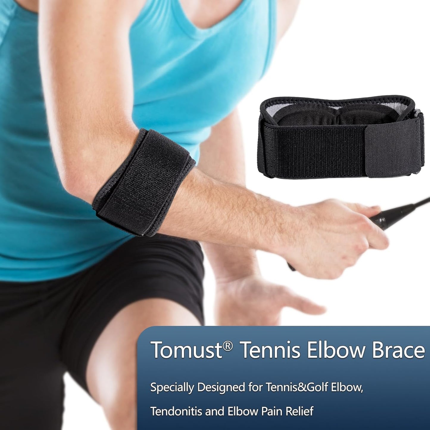 Tennis Elbow Brace - Adjustable Forearm Support Band with Gel Compression Pad, Elbow Strap for Bursitis, Golfers, Tendinitis, Effective Pain Relief, Sports - Both Men, Women (Single), L-XL