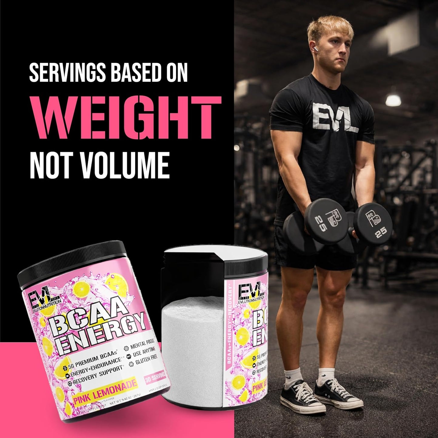 EVL Bcaas Amino Acids Powder - BCAA Energy Pre Workout Powder for Muscle Recovery Lean Growth and Endurance - Rehydrating Post Workout Recovery Drink with Natural Caffeine - Pink Lemonade