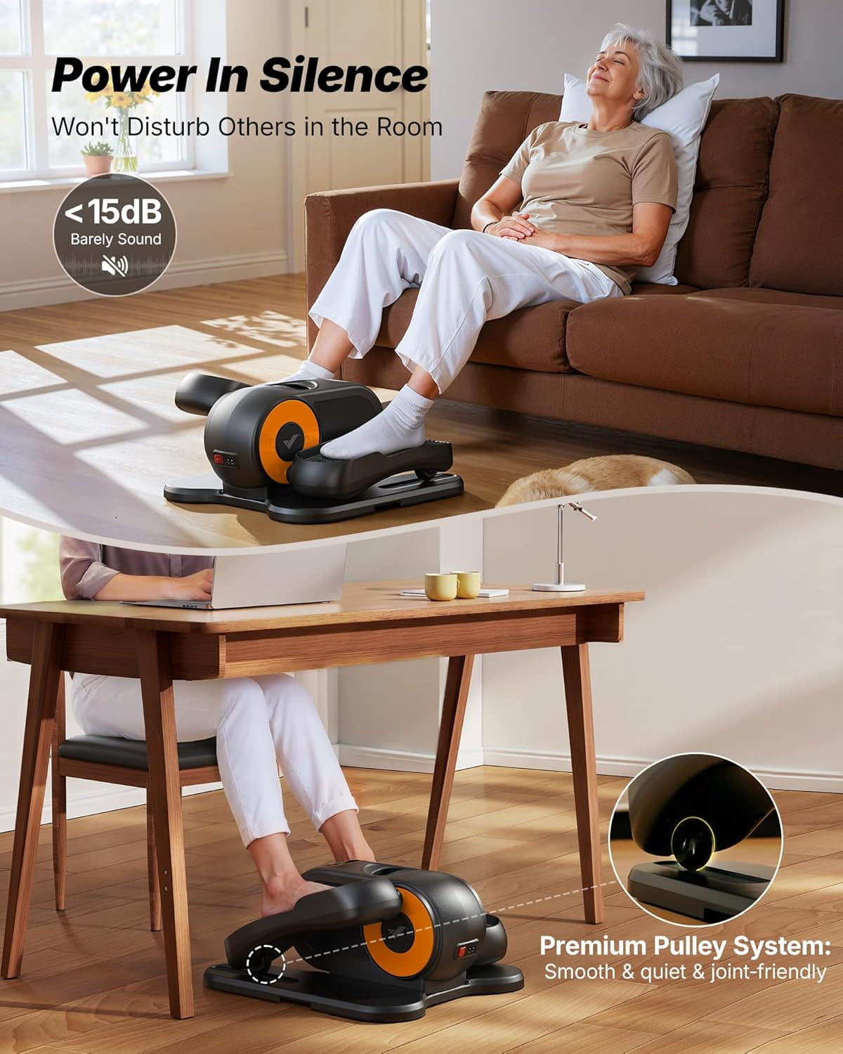under Desk Elliptical Machine, Leg Exerciser While Sitting for Seniors with 12-Speeds & Remote Control, Quiet Portable Electric Seated Pedal Exerciser Machine for Home Office