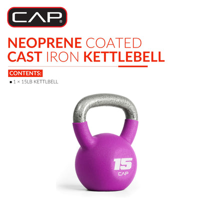 , 15Lb Neoprene Coated Kettlebell, Purple