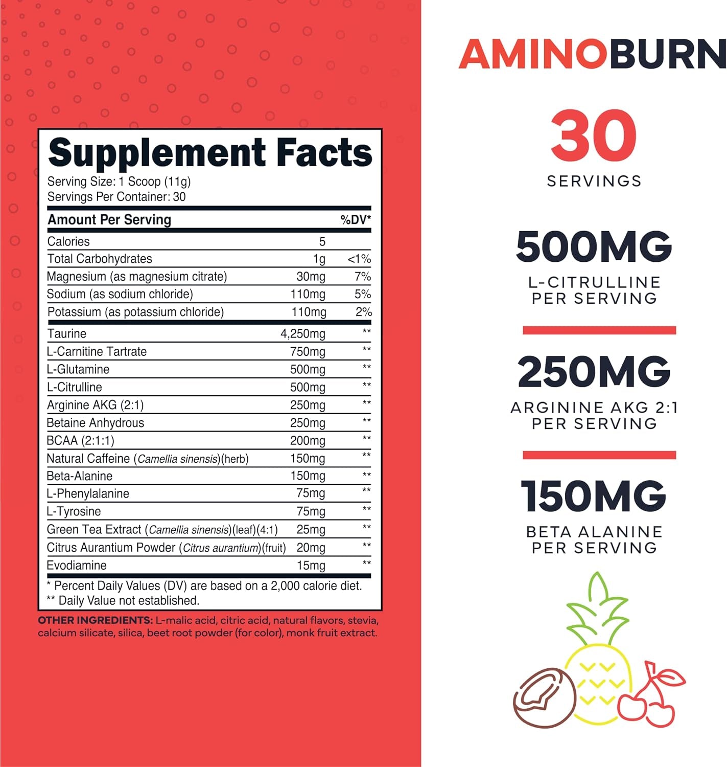 Aminoburn - Natural Pre Workout + BCAA (Tropical Punch | 30Serv) Sugar Free Bcaas Amino Acids Supplement Keto Preworkout, Amino Preworkout and Post Workout Drink