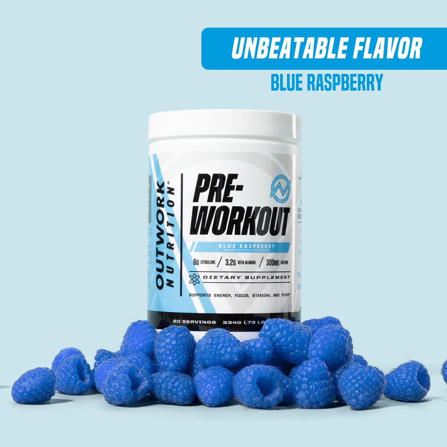 Preworkout for Men & Women - Nootropic Pre Workout without Creatine, Pre-Workout Powder with Taurine Rhodiola Citrulline Malate Beta Alanine Caffeine (Blue Raspberry)