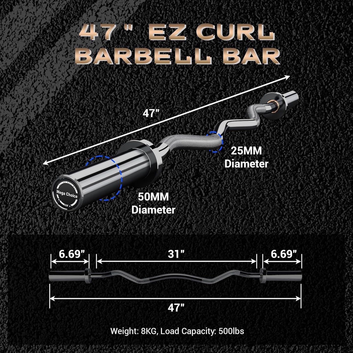 Barbell for Home Gym, 500LB to 1500LB Capacity with Copper Sleeves, for Weightlifting & Powerlifting (Multiple Sizes: 4FT Short B-Ar, 47" EZ Curl B-Ar, 7FT Power B-Ar)