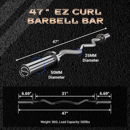 Barbell for Home Gym, 500LB to 1500LB Capacity with Copper Sleeves, for Weightlifting & Powerlifting (Multiple Sizes: 4FT Short B-Ar, 47" EZ Curl B-Ar, 7FT Power B-Ar)