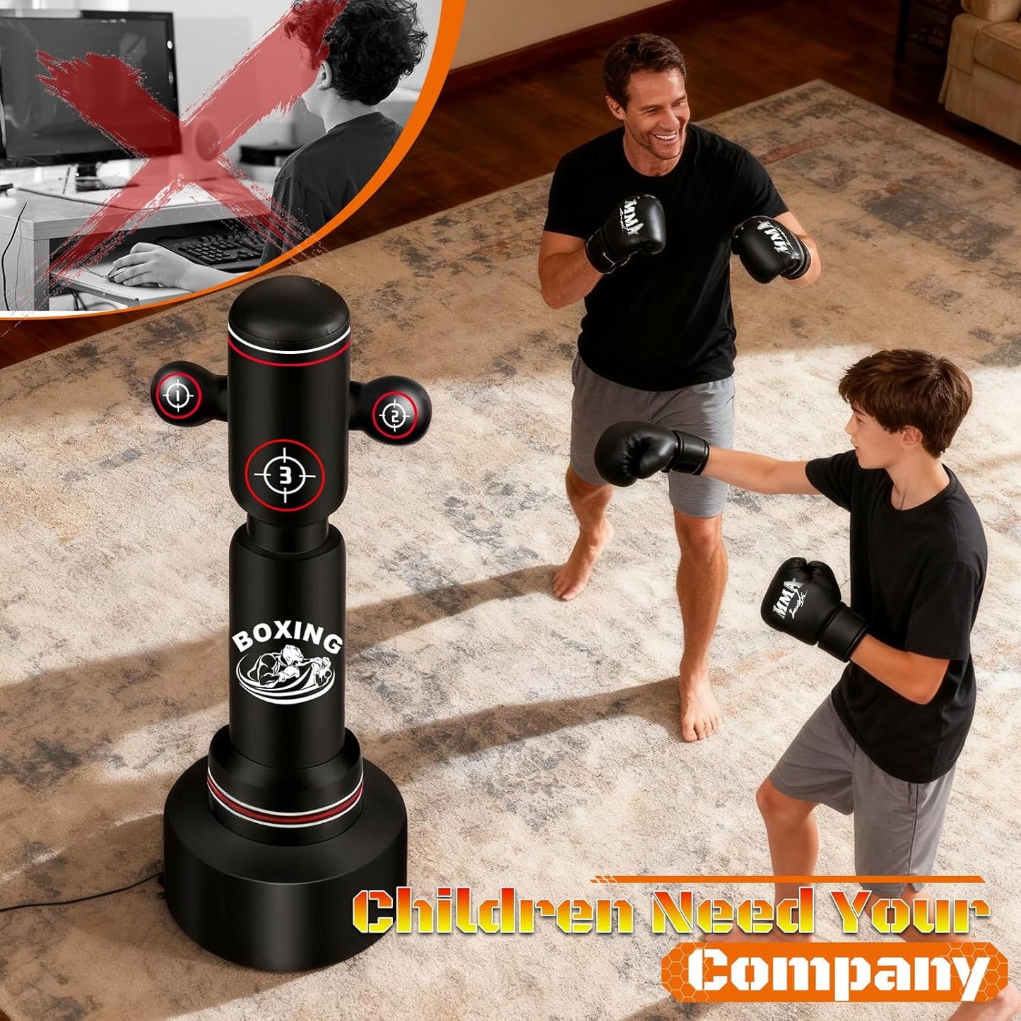 Heavy Boxing Bag with Stand for Adult Teens, 70'' Freestanding Punching Bag with Boxing Gloves, Men Women Standing Kickboxing Bag, Kickboxing Bags for Beginners Training MMA Muay Thai Fitness Home Gym