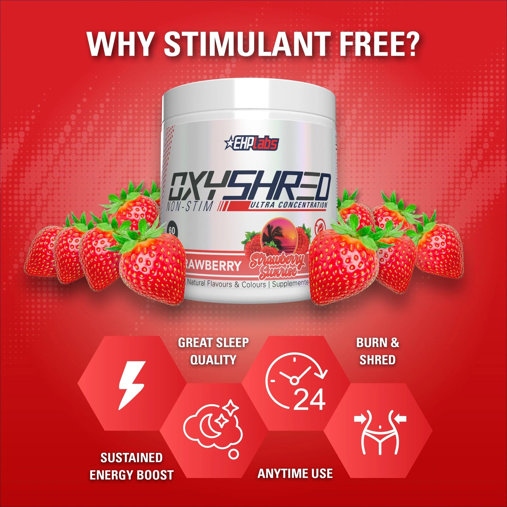 Oxyshred Non Stimulant Pre Workout Powder - Stim Free, Caffeine Free Preworkout for Men & Women - Non Stim Preworkout - Sugar Free Energy Powder - Strawberry, 60 Servings