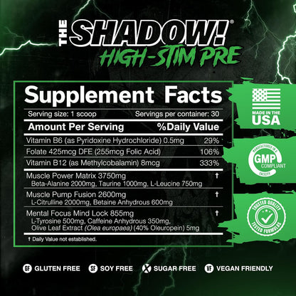 the Shadow! High Stim Preworkout – Pre Workout Powder for Men & Women, High Caffeine Pre Workout for Energy, Mental Focus & Strength, Blue Raspberry, 5 Servings