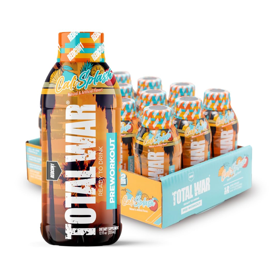 Total War Ready to Drink Pre Workout - Endurance Boosting, Keto Friendly RTD Formula - Amino Acid + Citrulline Malate Pre Workout Drink for Men & Women (Cali Splash, 12 Servings)