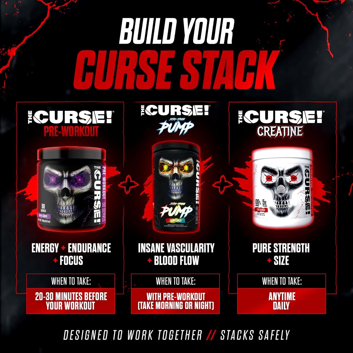the Curse! Dark Grape Pre Workout Powder with Creatine – Extreme Energy Preworkout for Men & Women – 50 Servings – L Citrulline, Beta Alanine & Caffeine for Pump, Strength & Focus