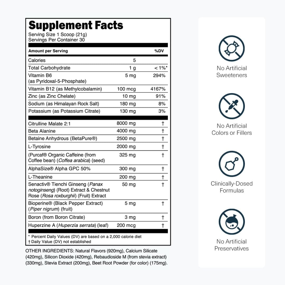 Bulk Black Pre Workout - Clinically Dosed, Sugar Free Preworkout for Men and Women with Beta Alanine Powder, Citrulline Malate, & Caffeine - 30 Servings, Cherry Kiwi