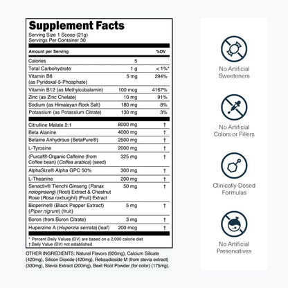 Bulk Black Pre Workout - Clinically Dosed, Sugar Free Preworkout for Men and Women with Beta Alanine Powder, Citrulline Malate, & Caffeine - 30 Servings, Cherry Kiwi