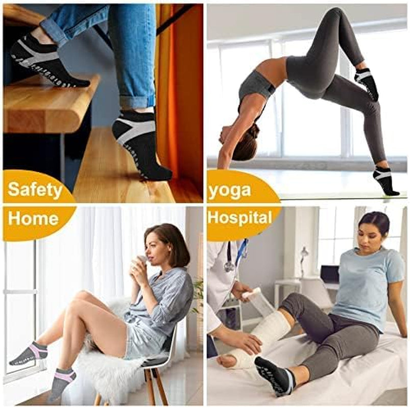 Non Slip Yoga Socks for Women, Anti-Skid Pilates, Barre, Hospital Socks with Grips, Size 5-10