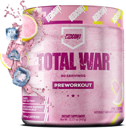 Total War Pre Workout - Beta Alanine + Citrulline Malate Keto Friendly Preworkout for Men & Women with 320Mg of Caffeine - Fast Acting - Pink Lemonade (30 Servings)
