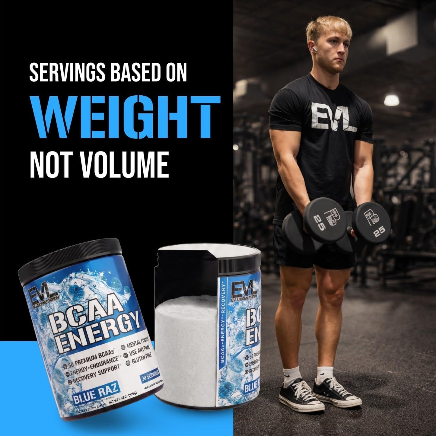 EVL Bcaas Amino Acids Powder - BCAA Energy Pre Workout Powder for Muscle Recovery Lean Growth and Endurance - Rehydrating Post Workout Recovery Drink with Natural Caffeine - Blue Raz