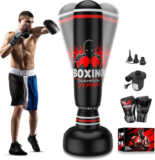 Freestanding Punching Bag for Adults,70'' Boxing Bag with Stand Kicking Bag Heavy Bag,Includes Boxing Gloves and Electric Air Pump,Women Men Kickboxing Bags for Beginners Training Thai Fitness Karate