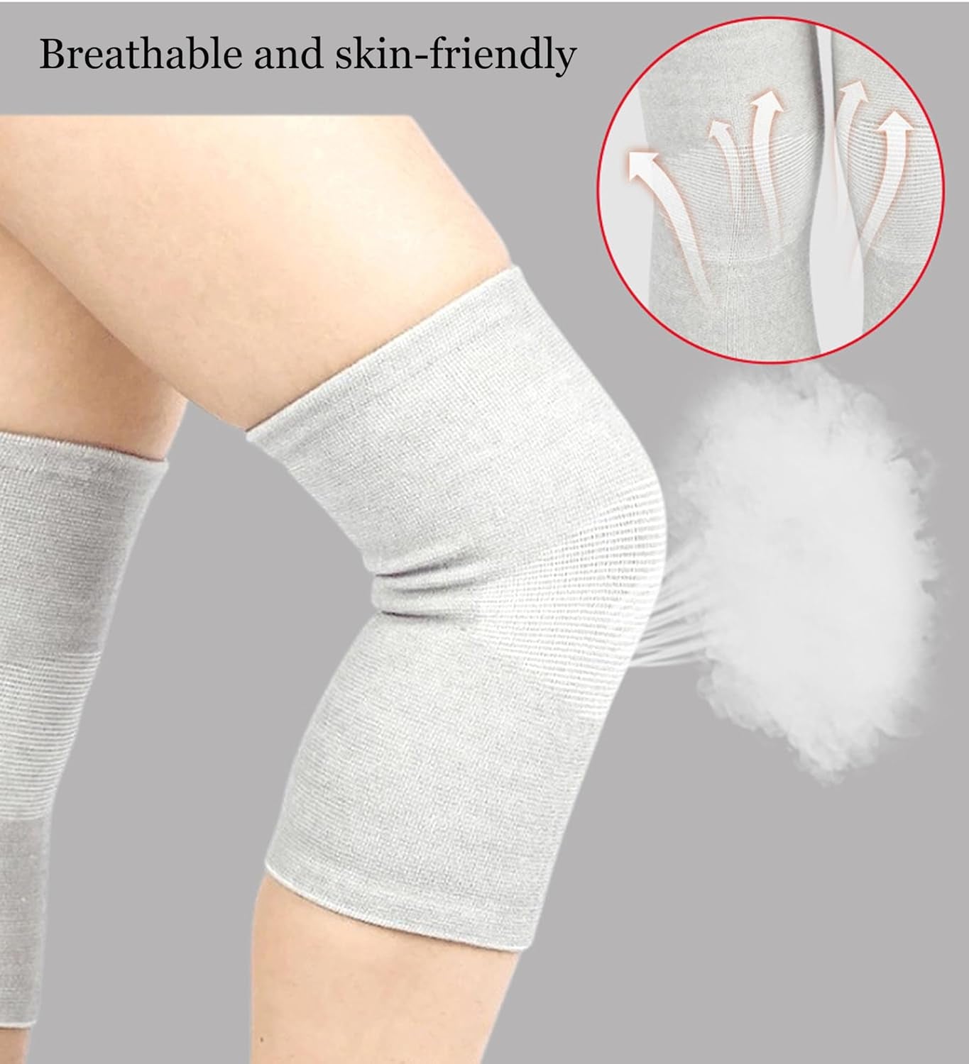 Bamboo Charcoal Knee Sleeve - Bamboo Compression Knee Sleeve for Men and Women - Elastic Warm Knee Brace for Arthritis(Gray, Large)
