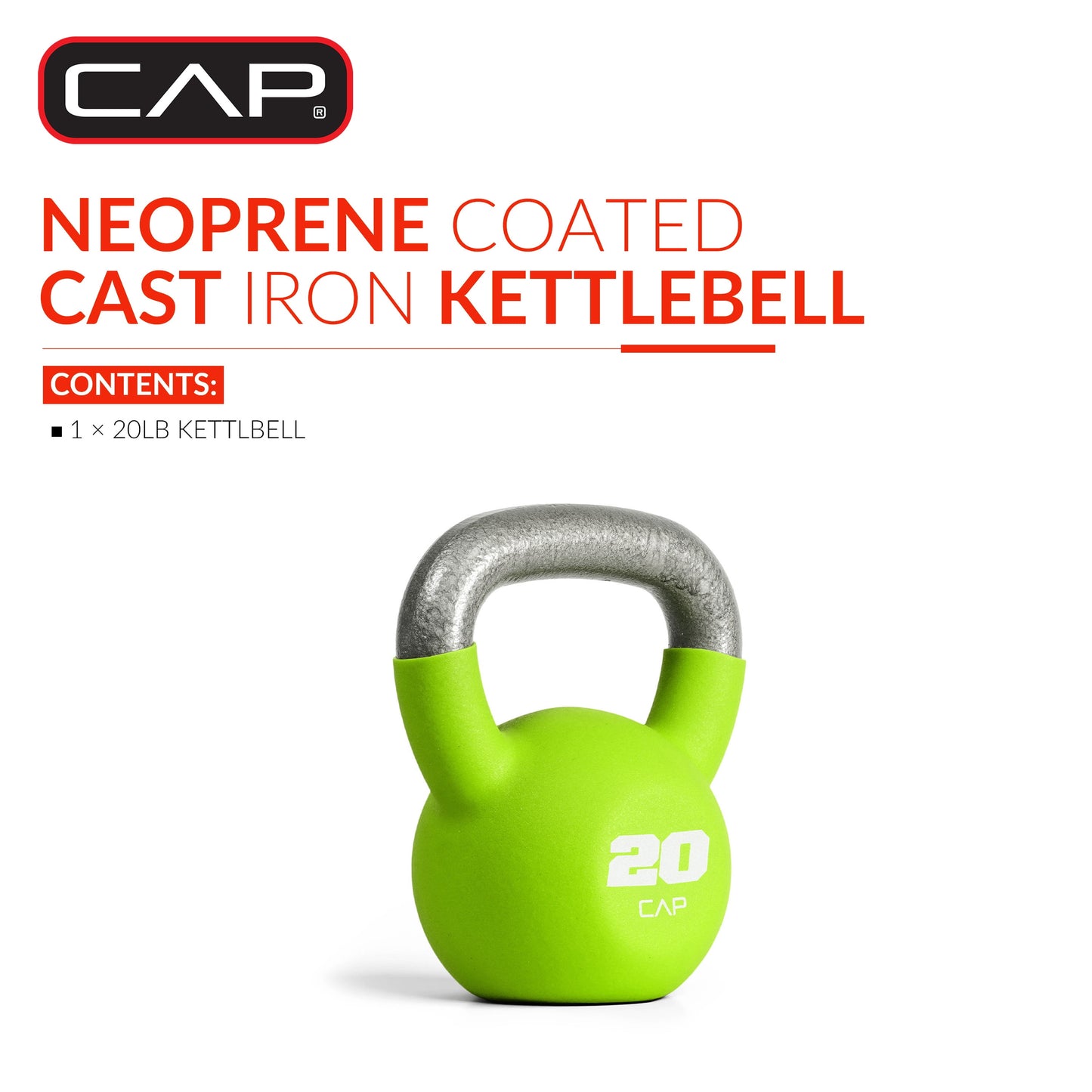 , 20Lb Neoprene Coated Kettlebell, Green