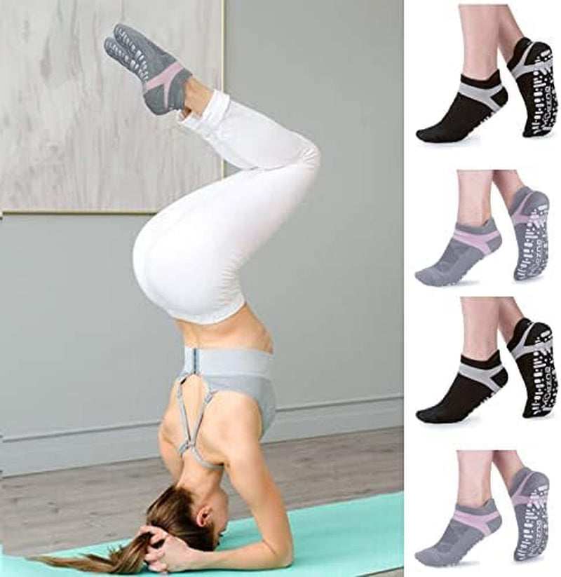 Non Slip Yoga Socks for Women, Anti-Skid Pilates, Barre, Hospital Socks with Grips, Size 5-10