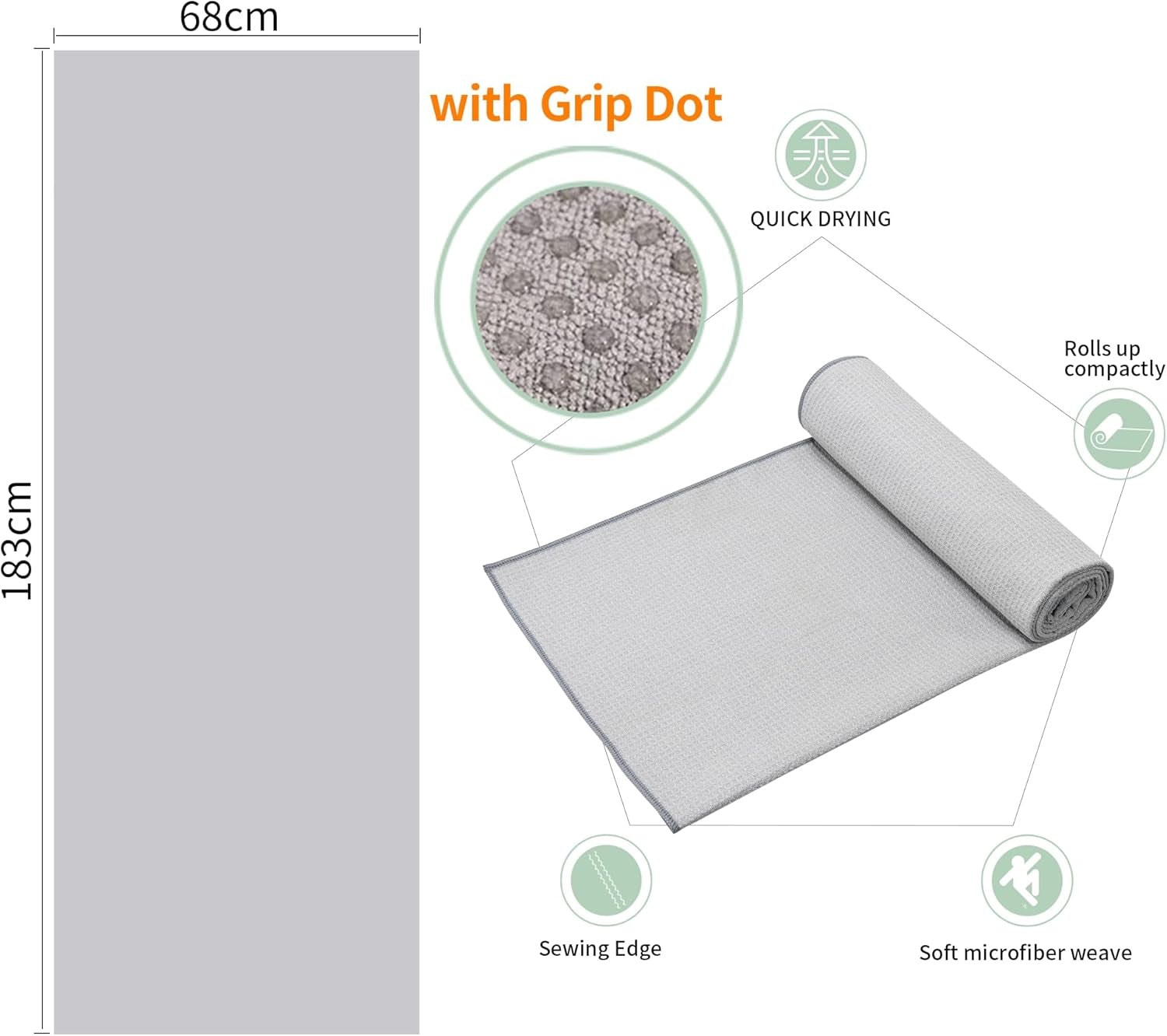2 Pack Hot Yoga Towel with Grip Dot，Stickyfiber Yoga Mat Towels Non Slip for Hot Yoga,Absorbent Microfiber Sweat Anti-Slip Cover,Bikram,Pilates,Exercise