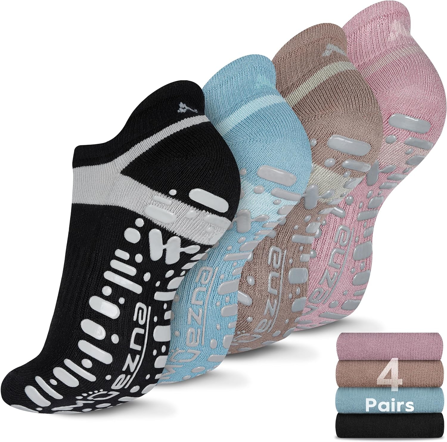 Non Slip Yoga Socks for Women, Anti-Skid Pilates, Barre, Hospital Socks with Grips, Size 5-10
