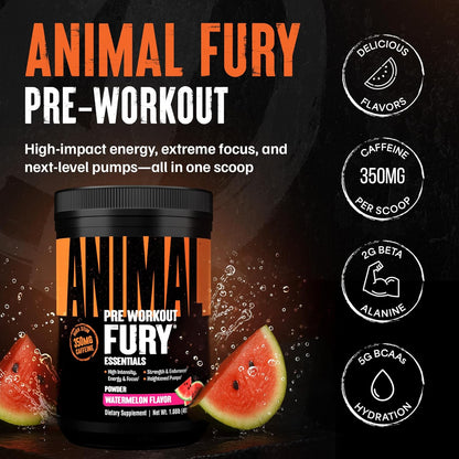 Fury Pre Workout Powder Supplement for Energy and Focus 5G BCAA 350Mg Caffeine Nitric Oxide without Creatine Powerful Stimulant for Bodybuilders, Watermelon