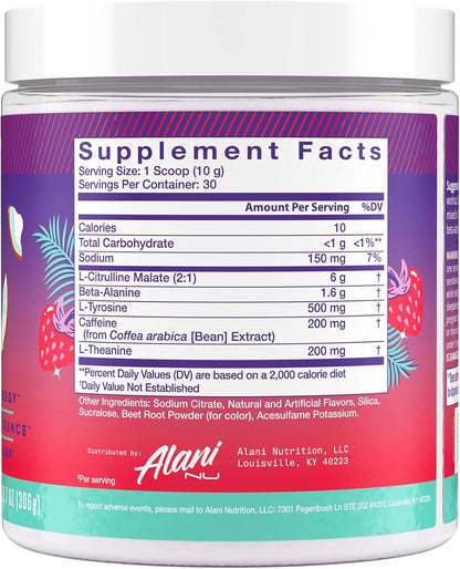 Pre Workout Powder Hawaiian Shaved ICE, Amino Energy Boost, Endurance Supplement, Sugar Free, 200Mg Caffeine, L-Theanine, Beta-Alanine, L-Citrulline, 30 Servings