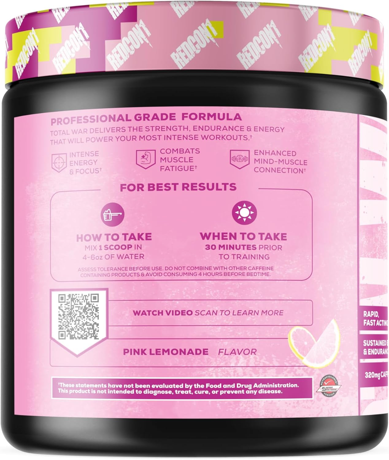 Total War Pre Workout - Beta Alanine + Citrulline Malate Keto Friendly Preworkout for Men & Women with 320Mg of Caffeine - Fast Acting - Pink Lemonade (30 Servings)