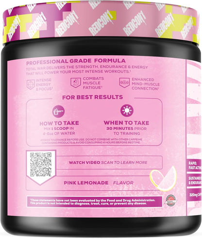 Total War Pre Workout - Beta Alanine + Citrulline Malate Keto Friendly Preworkout for Men & Women with 320Mg of Caffeine - Fast Acting - Pink Lemonade (30 Servings)