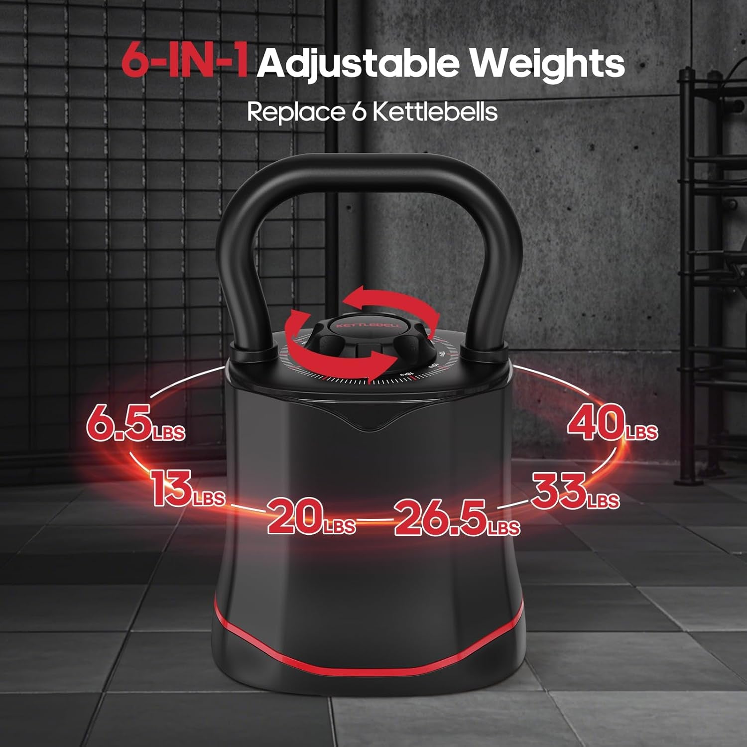 Adjustable Kettlebell, 6-In-1 Quick-Switch Kettlebell Sets (6.5-40 LBS) with Two-Way Rotation, Space Saving Kettlebells Adjustable Weight for Full Body Workouts at Home Gym