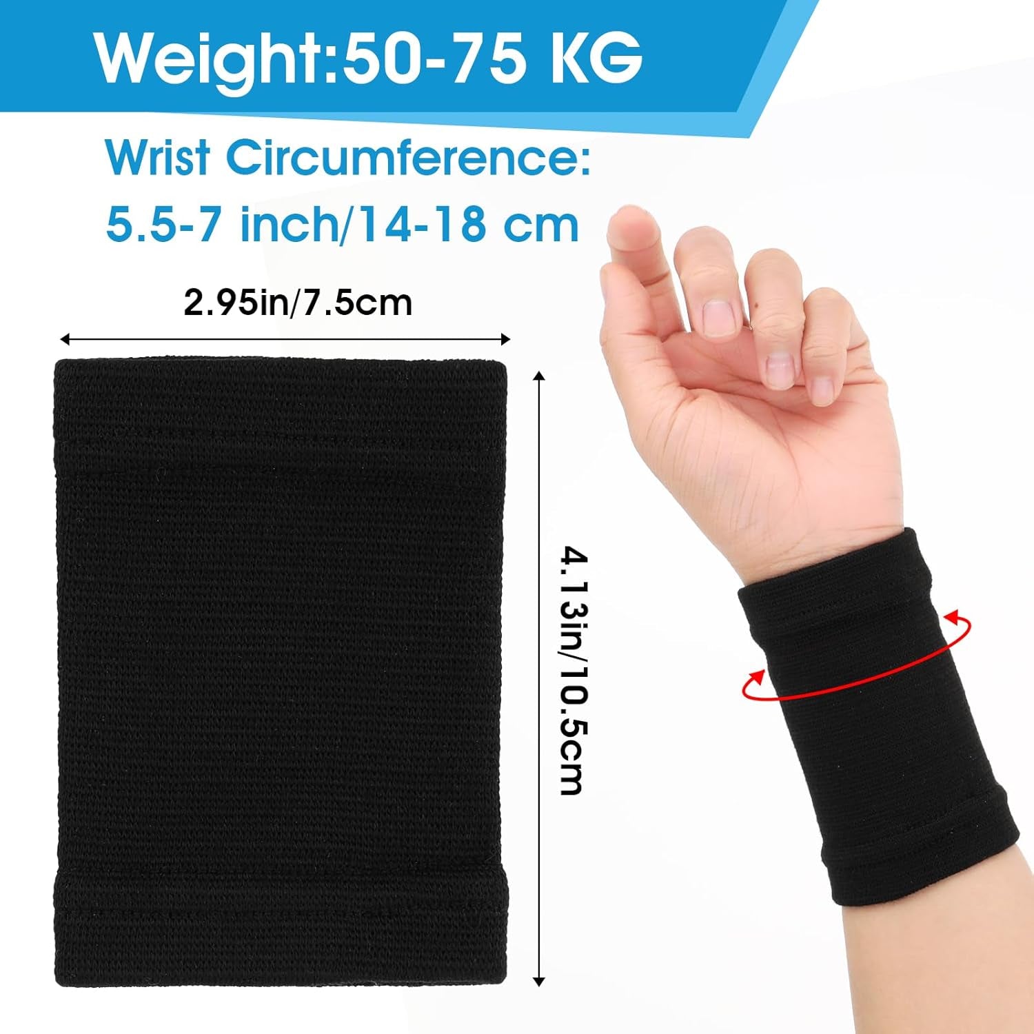 Wrist Compression Sleeve, 2 Pairs Spandex Soft Elastic Wrist Brace Hand Band Sport Support Wraps Arthritis Pain Relief for Men Women Work Gym Typing Golf Volleyball (Black)
