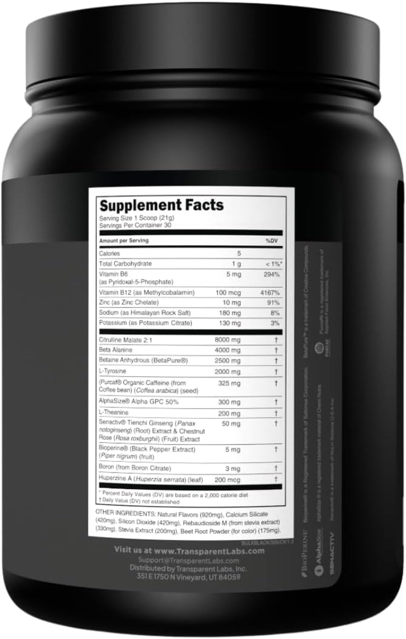 Bulk Black Pre Workout - Clinically Dosed, Sugar Free Preworkout for Men and Women with Beta Alanine Powder, Citrulline Malate, & Caffeine - 30 Servings, Cherry Kiwi