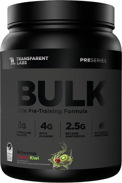 Bulk Black Pre Workout - Clinically Dosed, Sugar Free Preworkout for Men and Women with Beta Alanine Powder, Citrulline Malate, & Caffeine - 30 Servings, Cherry Kiwi