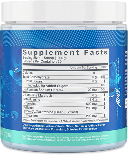 Pre Workout Powder BREEZEBERRY, Amino Energy Boost, Endurance Supplement, Sugar Free, 200Mg Caffeine, L-Theanine, Beta-Alanine, L-Citrulline, 30 Servings