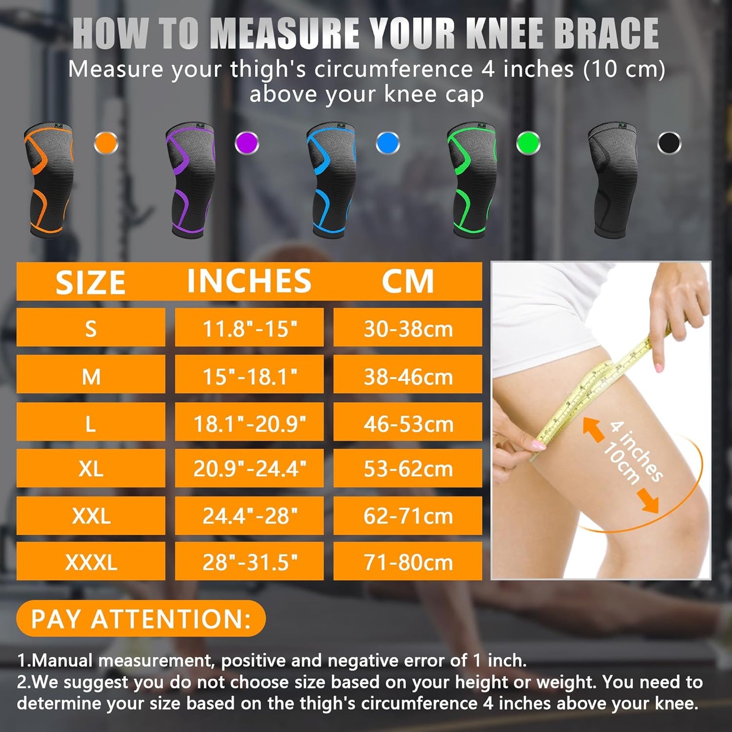 2 Pack Knee Braces for Running Knee Pain, Compression Knee Brace for Women & Men, Knee Sleeve, Sports Knee Braces for Meniscus Tear, ACL & Arthritis Pain Relief