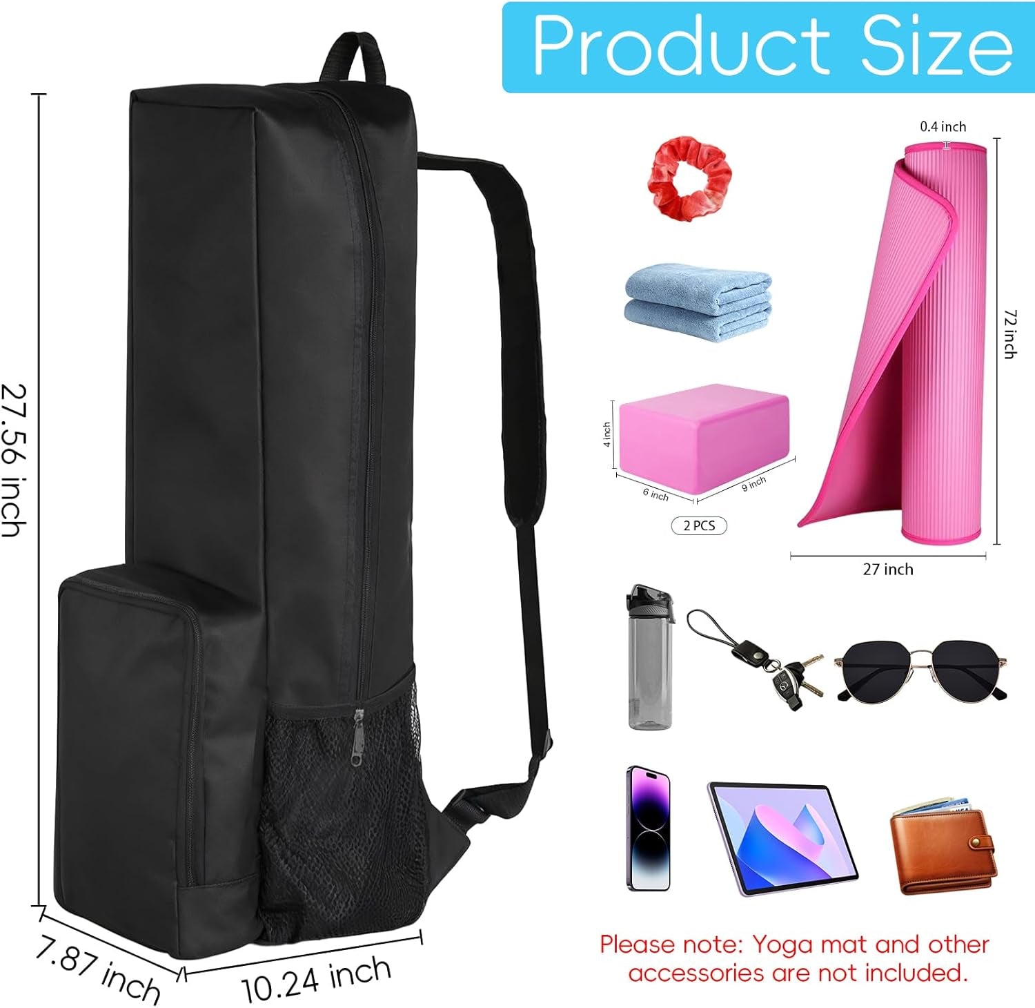Yoga Mat Bag -Yoga Mat Bag Carrier with Pockets and Adjustable Strap, Lightweight Waterproof Yoga Mat Backpack for Women and Men, Fits Yoga Mats and Yoga Accessories for Workouts (Black)