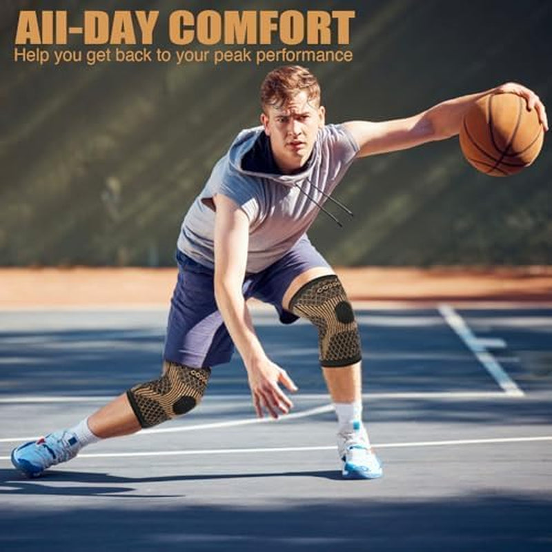 Knee Brace for Women & Men1 Pair, Copper Knee Braces for Knee Pain and Support, Copper Ions Fiber Compression Knee Sleeve for Running, Meniscus Tear, ACL, Joint Pain Relief (2, Xx-Large)