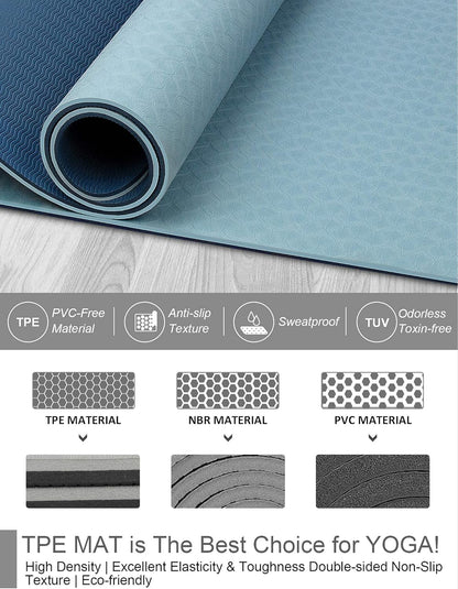 Yoga Mat with Strap, 1/3 Inch Extra Thick Yoga Mat Double-Sided Non Slip, Professional TPE Yoga Mats for Women Men, Workout Mat for Yoga, Pilates and Floor Exercises
