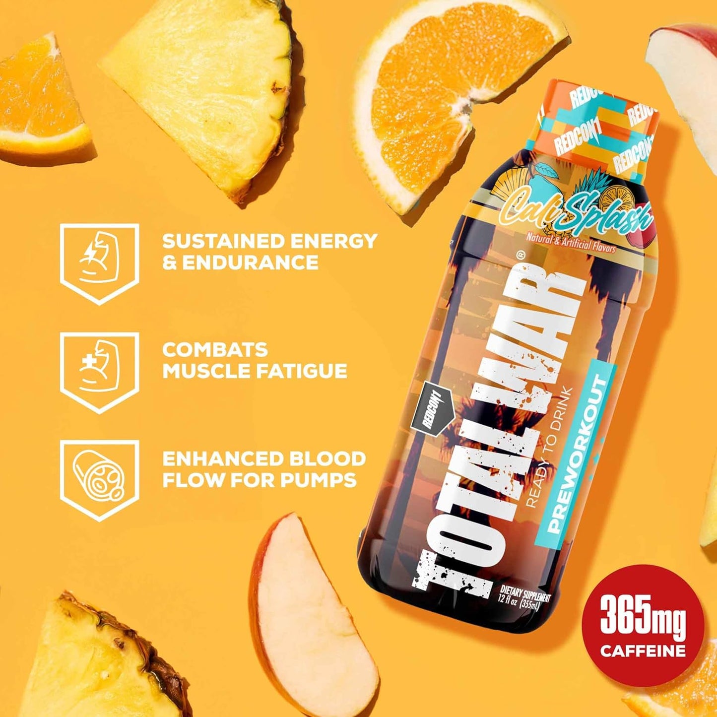 Total War Ready to Drink Pre Workout | Tiger’S Blood | 365Mg Caffeine + Citrulline Malate + Beta Alanine | Zero Sugar (12 Pack)