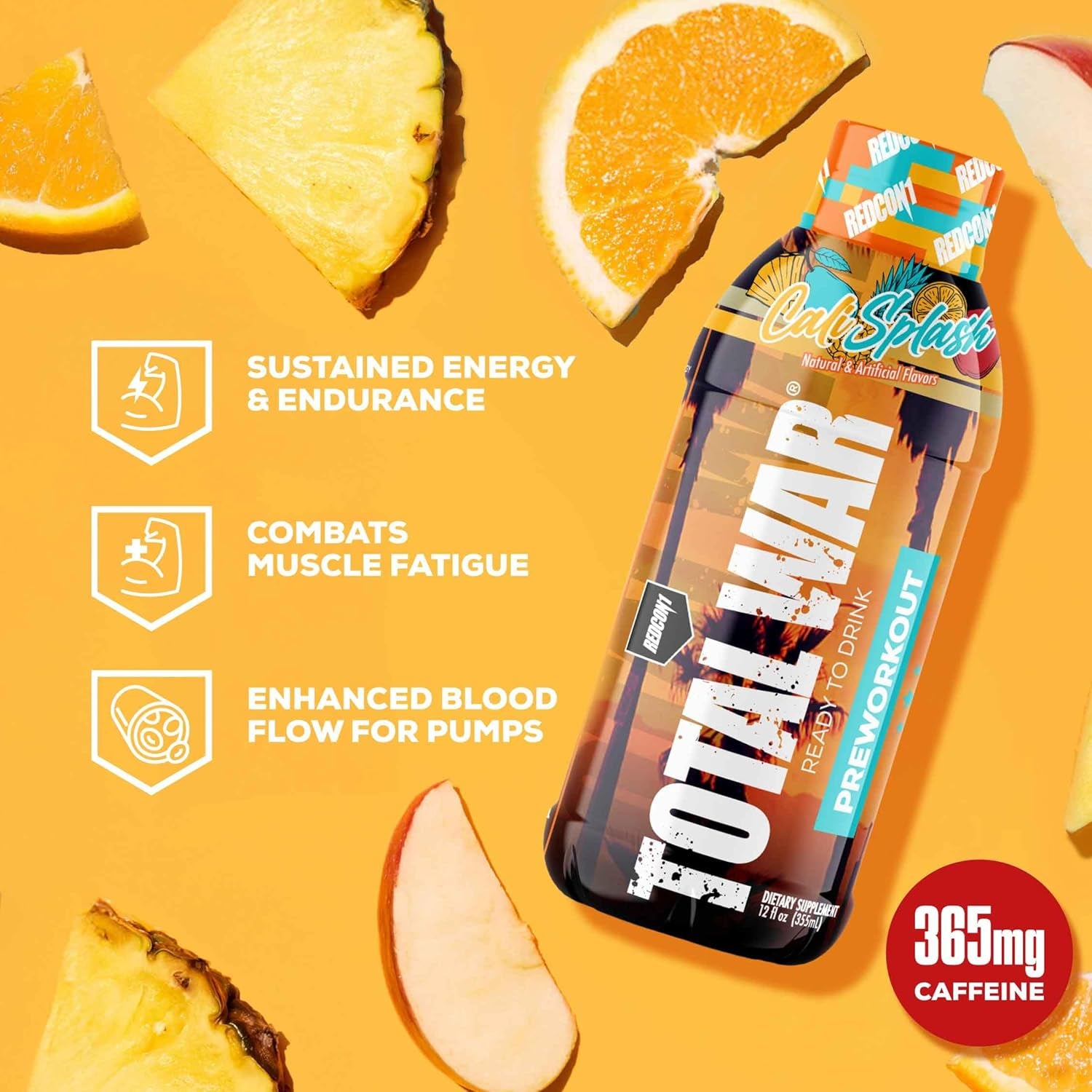 Total War Ready to Drink Pre Workout | Tiger’S Blood | 365Mg Caffeine + Citrulline Malate + Beta Alanine | Zero Sugar (12 Pack)