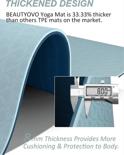 Yoga Mat with Strap, 1/3 Inch Extra Thick Yoga Mat Double-Sided Non Slip, Professional TPE Yoga Mats for Women Men, Workout Mat for Yoga, Pilates and Floor Exercises