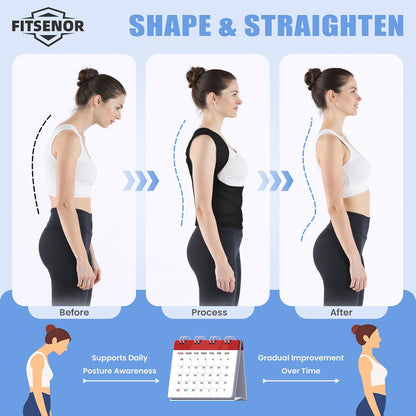 Posture Corrector for Women and Men, Lightweight Back Support for Neck, Shoulder & Upper Back Pain Relief, Posture Brace with Adjustable Straps for Improving Back Posture (Black, M)