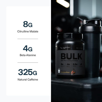 Bulk Black Pre Workout - Clinically Dosed, Sugar Free Preworkout for Men and Women with Beta Alanine Powder, Citrulline Malate, & Caffeine - 30 Servings, Sour Gummy